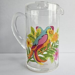 Vintage Parrot tropical bright coastal colorful clear pitcher Preppy serveware